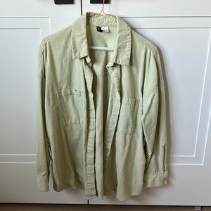 Mint green divided corduroy button down top